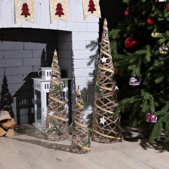 Светодиодная фигура &laquo;Конусы серые&raquo; 40, 60, 80 см, текстиль, металл, батарейки ААх2 (не в комплекте), свечение тёплое белое