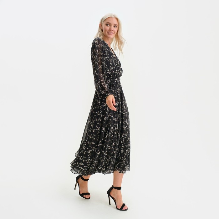 Платье женское с поясом MIST миди, размер 44, чёрный