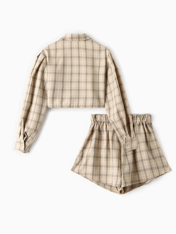 Комплект женский (блузка, шорты) MINAKU: Casual Collection цвет бежевый клетка, размер 44