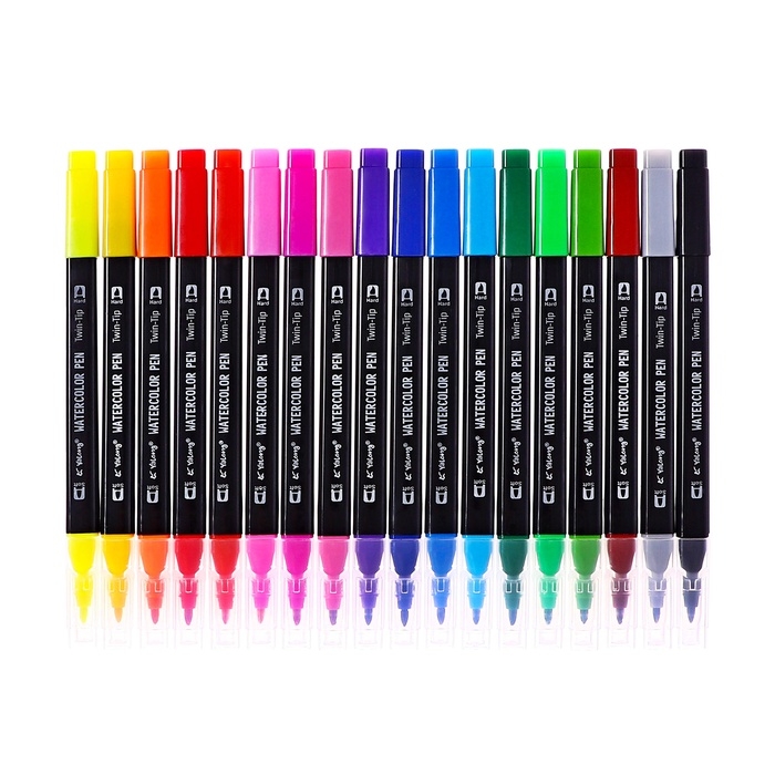 Набор маркеров 18 цветов, двусторонние, черный корпус  в пластиковом пенале