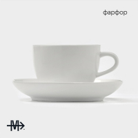 Чайная пара фарфоровая Magistro &laquo;Бланш&raquo;, 2 предмета: чашка 280 мл, блюдце d=15 см, цвет белый