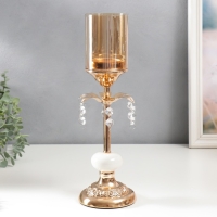 Подсвечник металл на 1 свечу "Цветок с кристаллами" золото, белый 37х11х11 см