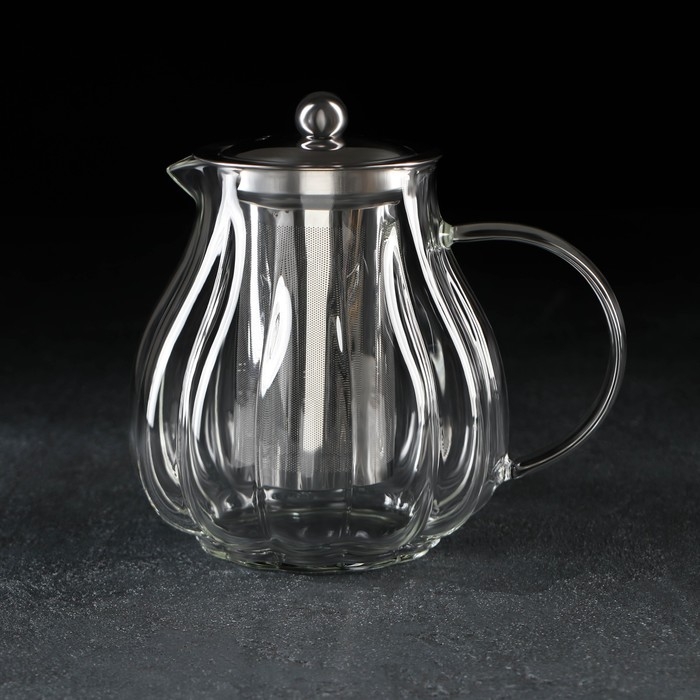 Чайник стеклянный заварочный с металлическим ситом &laquo;Глори&raquo;, 1 л