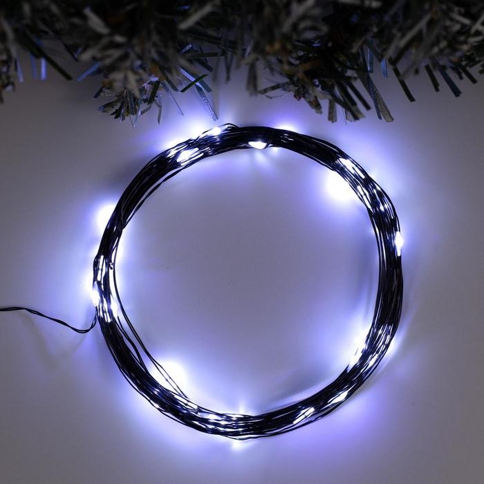 Гирлянда &laquo;Нить&raquo; 5 м роса, IP20, чёрная нить, 50 LED, свечение белое, USB