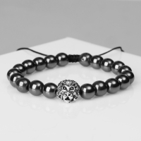 Браслет мужской &laquo;Гематит&raquo; лев, цвет чёрный с чернёным серебром, d=6 см