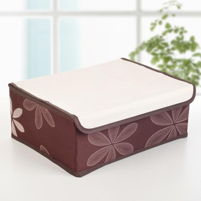 Набор органайзеров для хранения белья с крышкой &laquo;Листочки&raquo;, 3 шт, 32&times;24&times;12 см, цвет коричневый