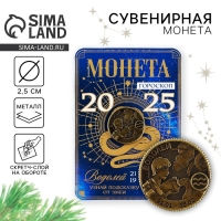 Монета гороскоп 2025 новогодняя «Водолей» на Новый год, латунь, диам. 2, 5 см Монета гороскоп 2025 новогодняя «Водолей» на Новый год, латунь, диам. 2, 5 см