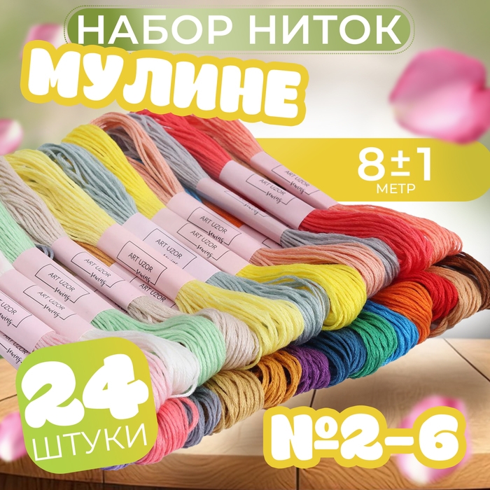 Набор ниток мулине, №2 - №6, 8 &plusmn; 1 м, 24 шт