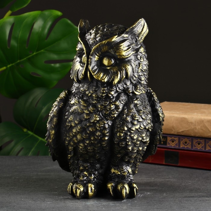 Копилка "Сова большая" черная, золотая, 27 см