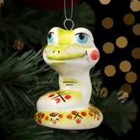 Новый год. Ёлочная игрушка символ года "Змей Улыбка зеленый", 7 см, фарфор Новый год. Ёлочная игрушка символ года "Змей Улыбка зеленый", 7 см, фарфор