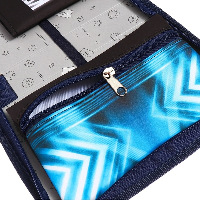 Пенал 1 секция 140 х 210 х 40 мм, откидной карман и косметичка, тканевый, Calligrata TOP Content "Мото"