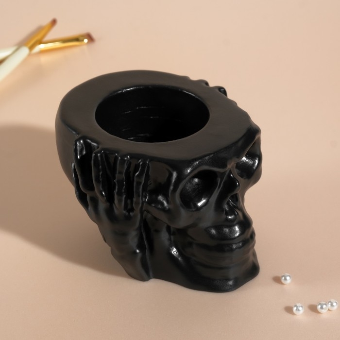 Предмет интерьера Предмет интерьера "Череп Тишина" 6,5х10 см черный матовый