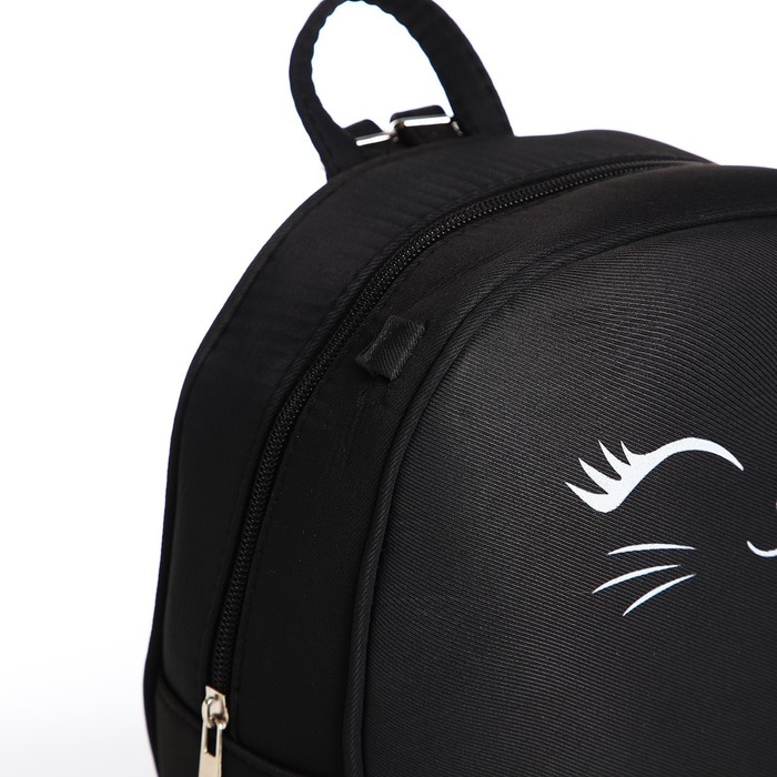 Рюкзак школьный текстильный с ушками на заколках &laquo;Котик&raquo;, 27х23 см, чёрный цвет