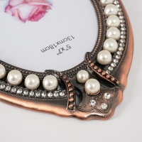 Фоторамка металл, стекло 13х18 см "Нега" красная медь, стразы, жемчужины 1,7х17,3х25 см