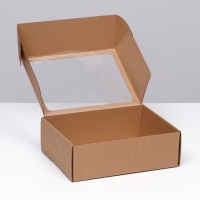 Коробка-шкатулка с окном, бурая, 27 х 21 х 9 см