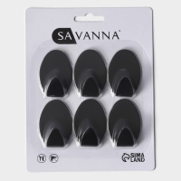 Крючки самоклеющиеся SAVANNA Black Loft, 6 шт, металл, 1,9&times;5,3&times;3,5 см, цвет чёрный