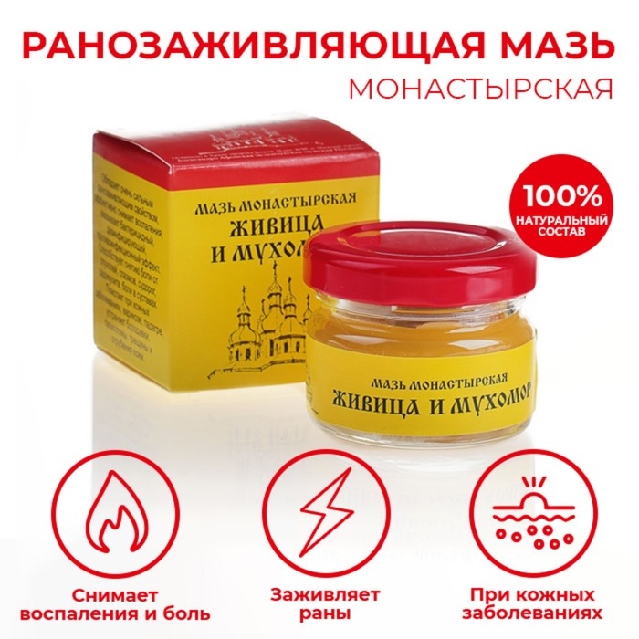 Мазь «Монастырская Живица с Мухомором». Ранозаживляющая. Стекло. 28 мл. Мазь «Монастырская Живица с Мухомором». Ранозаживляющая. Стекло. 28 мл.