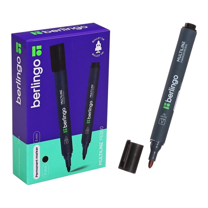 Маркер перманентный 3.0 мм Berlingo Маркер перманентный 3.0 мм Berlingo "Multiline PE300" черный, пулевидный