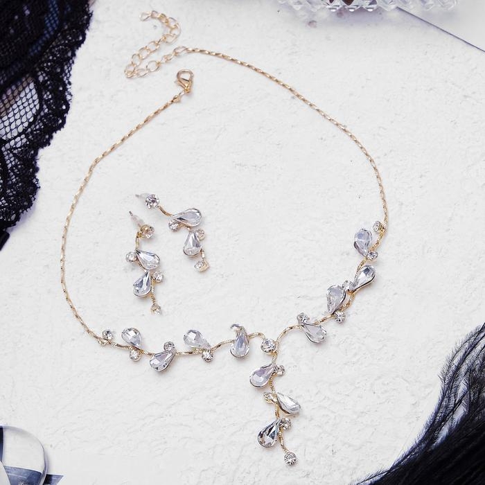 Набор 2 предмета: серьги, колье «Изумление» цветение, цвет белый в золоте, 42 см Набор 2 предмета: серьги, колье «Изумление» цветение, цвет белый в золоте, 42 см