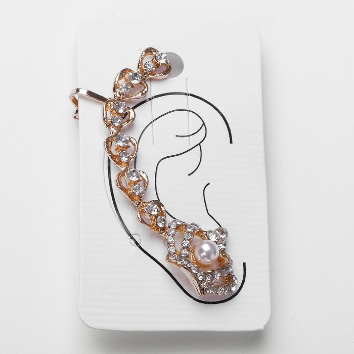 Серьга &laquo;Кафф&raquo; корона с бусиной, цвет МИКС