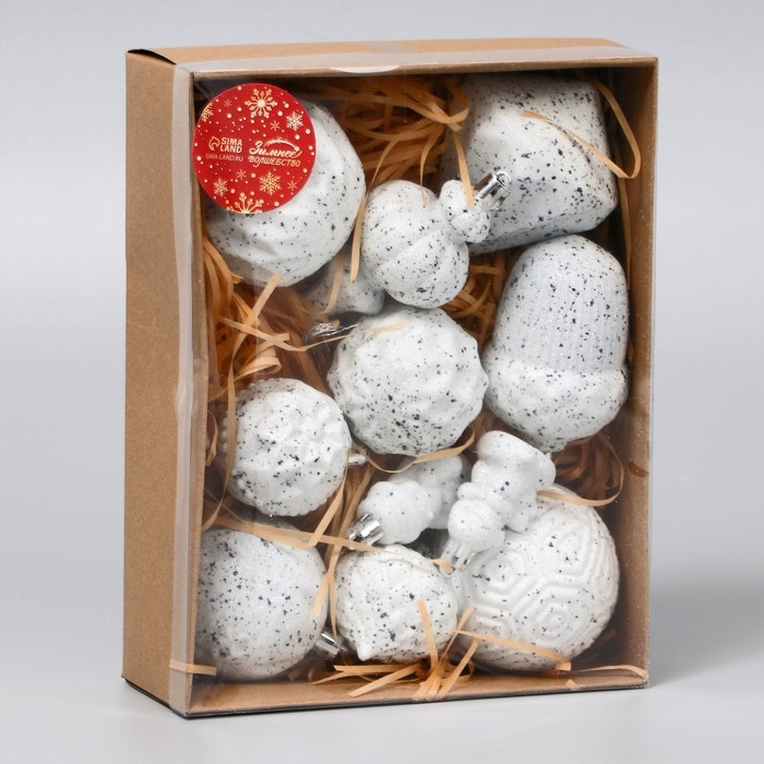 Ёлочные игрушки, пластик, набор  11 шт &laquo;Киссин&raquo; белый