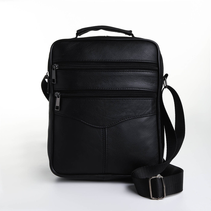 Сумка мужская на молниях, длинный ремень, цвет чёрный Сумка мужская на молниях, длинный ремень, цвет чёрный