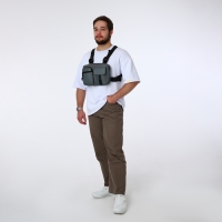 Сумка нагрудная на молнии, 2 наружных кармана, цвет серый Сумка нагрудная на молнии, 2 наружных кармана, цвет серый