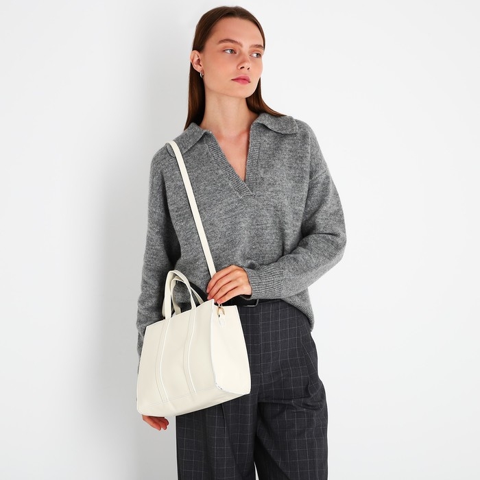 Сумка женская тоут на молнии, цвет молочный Сумка женская тоут на молнии, цвет молочный