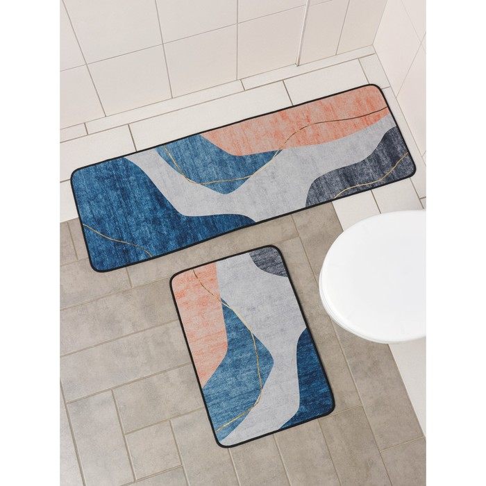 Набор ковриков Доляна &laquo;Образ&raquo;, 2 шт, 45&times;120 см, 40&times;60 см, цвет синий