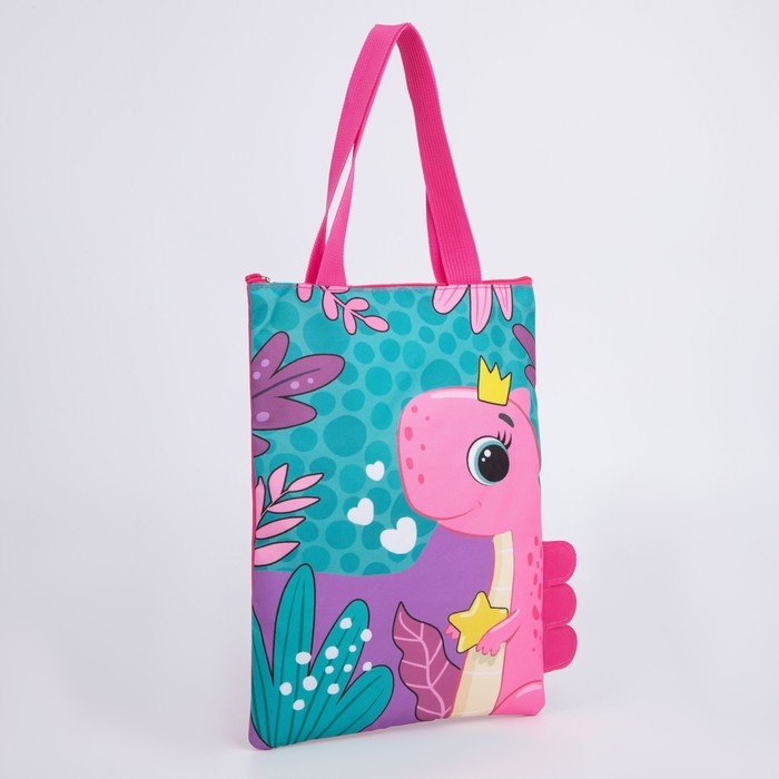 Шопер детский для девочки с допиками «Динозаврик» на молнии, 32х23см Шопер детский для девочки с допиками «Динозаврик» на молнии, 32х23см