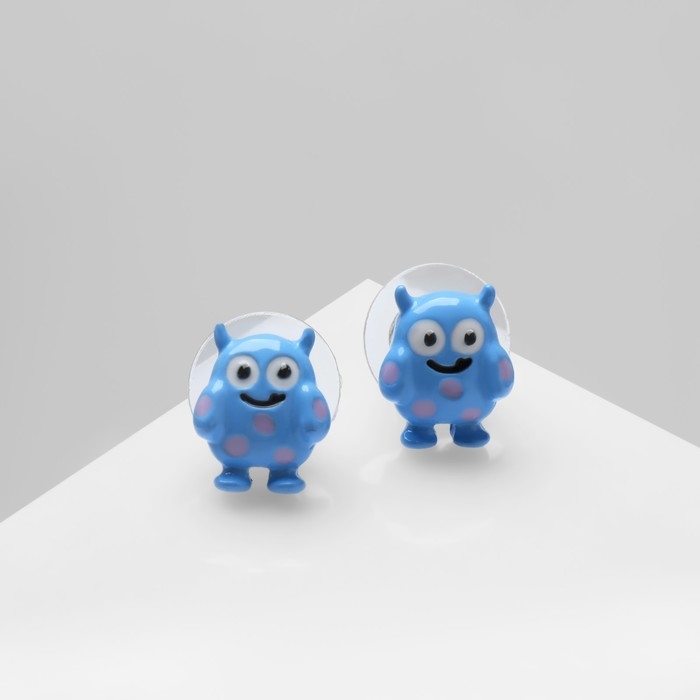 Серьги с эмалью &laquo;Монстрики&raquo; йети, цвет голубой