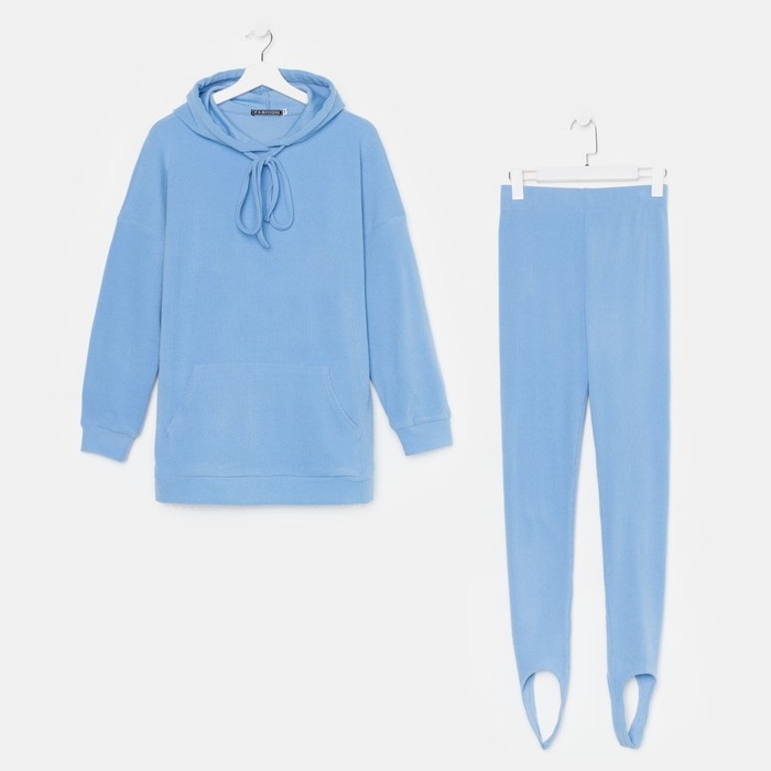 Костюм женский (толстовка/легинсы), цвет голубой, размер 48