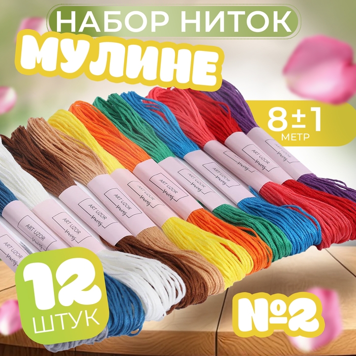 Набор ниток мулине №2, 8 ± 1 м, 12 шт Набор ниток мулине №2, 8 ± 1 м, 12 шт