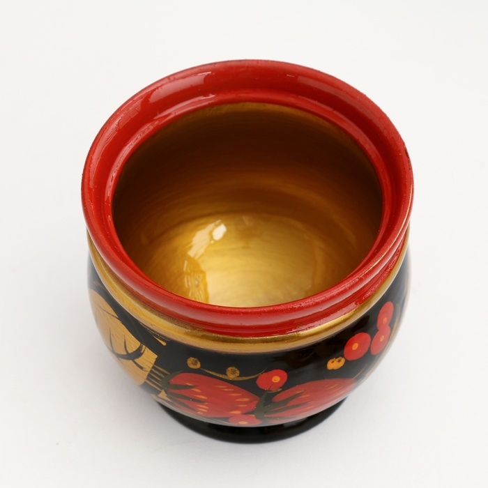 Солонка &laquo;Ягодка&raquo;, с крышкой, большая, 10&times;8 см, хохлома