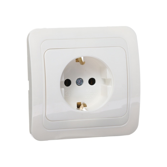Розетка одноместная Luazon Lighting "Орион", 16 А, скрытая, с з/к, белая