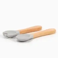 Тарелка детская секционная с ложкой и вилкой, 3 секции, серый, Mum&Baby