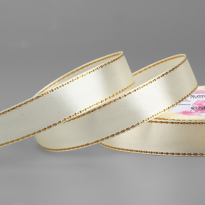 Лента атласная &laquo;Золотые нити&raquo;, 15 мм &times; 23 &plusmn; 1 м, цвет светло-бежевый №008