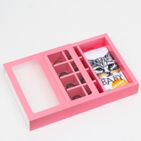 Коробка под 8 конфет + шоколад, с окном, розовая, 17.7&times;17.85&times;3.85 см