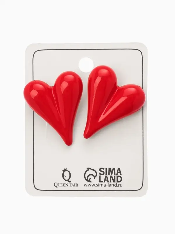 Серьги эмаль "Сердечки" вытянутые, цвет красный в золоте