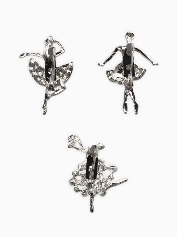 Броши "Балеринки" (набор 3шт), цвет микс в серебре
