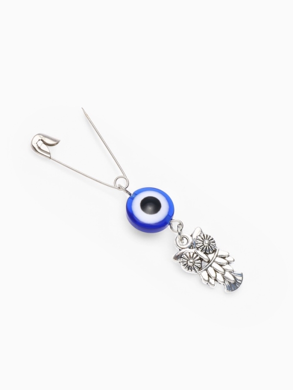 Булавка-оберег &laquo;Защита от недоброжелателей&raquo;, филин, 2.2 см, бело-синяя в серебре