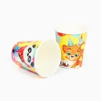 Стакан одноразовый бумажный &laquo;С Днём рождения, весёлые зверята&raquo;, желтый, 250 мл