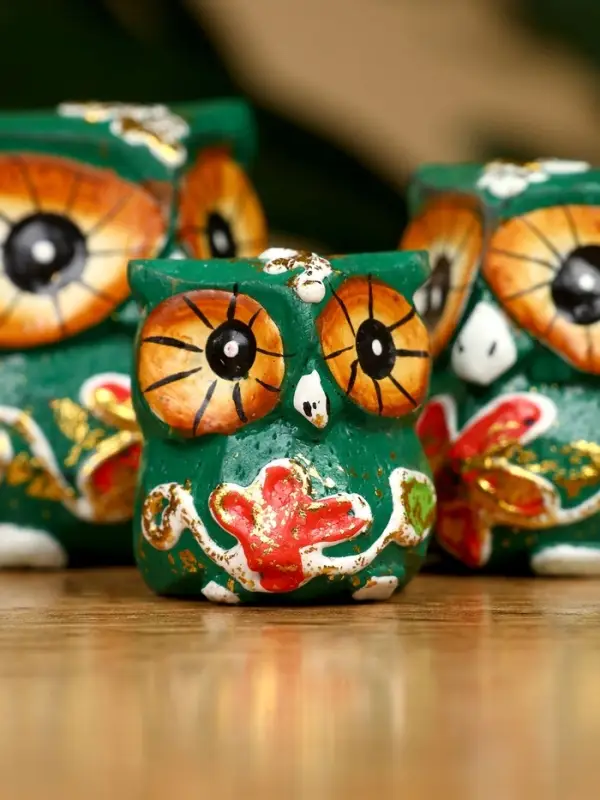 Набор сувенирный "Совята" дерево H 4, 3, 2 см, цв. зелёный