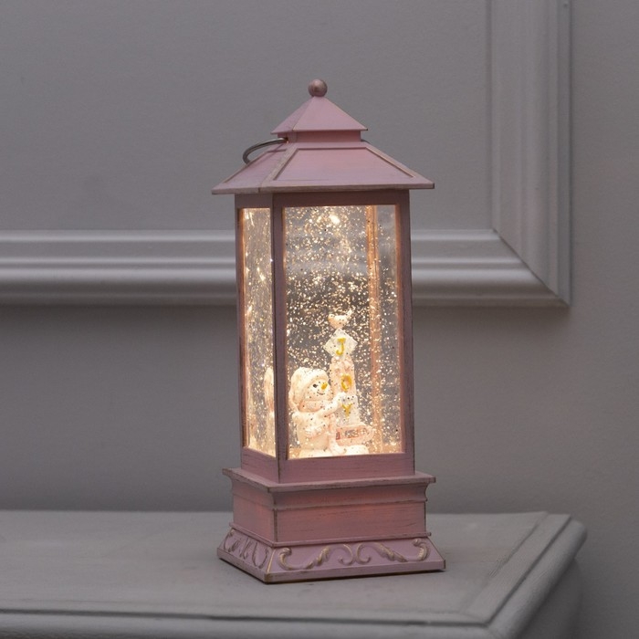 Светодиодная фигура &laquo;Фонарь со снеговиком&raquo; 10.5 &times; 28 &times; 10.5 см, пластик, батарейки ААх3 (не в комплекте), USB, свечение тёплое белое