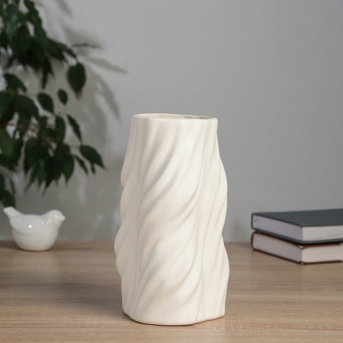 Керамическая ваза декоративная настольная &laquo;Оскар&raquo;, для цветов, сухоцветов, d-8 см, 20&times;10.5 см, белый
