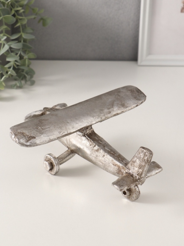 Сувенир полистоун "Ретро самолёт. Моноплан" серебро с патиной 21х21х9 см