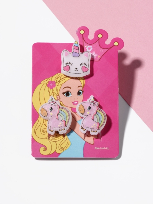 Набор детский "Выбражулька" 2 предмета: клипсы, кольцо, единорог, цветной