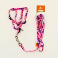 Комплект "Камуфляж", капрон, ширина 1см,шлейка 21-35 см,поводок 120 см, капрон, розов/фиолет