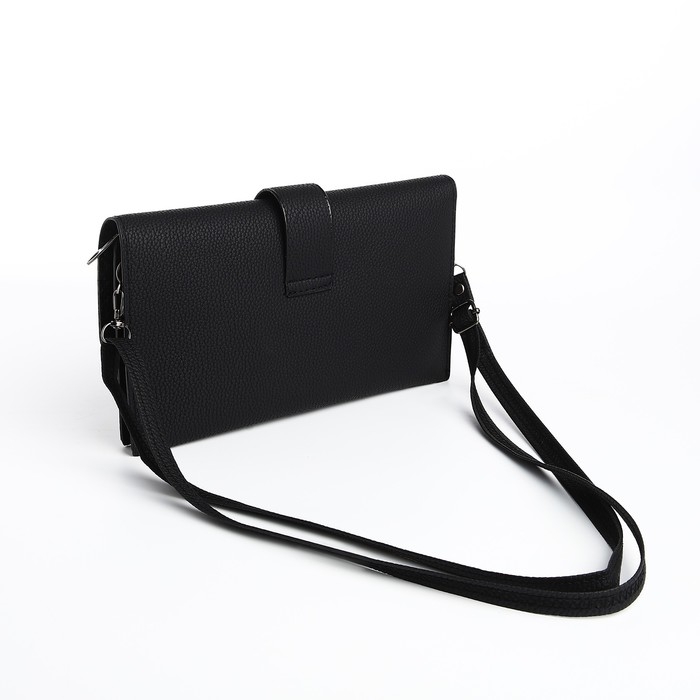 Сумка-клатч на магните, длинный ремень, цвет чёрный