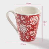 Кружка Доляна &laquo;Цветы на красном&raquo;, 280 мл, фарфор, красная